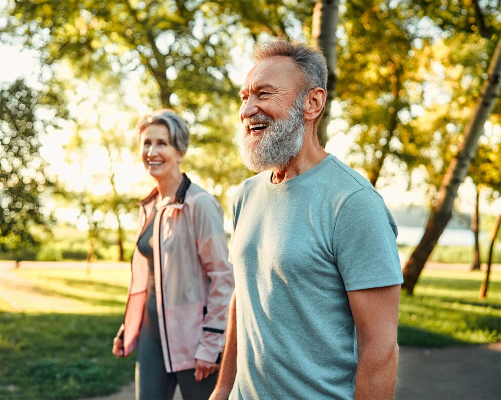 Active older couple outside